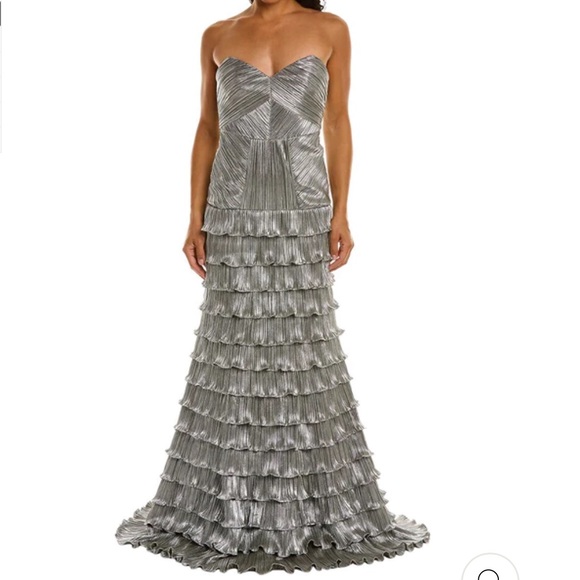 Zac Posen Silver Ruffle Gown 2 - Picture 1 of 4